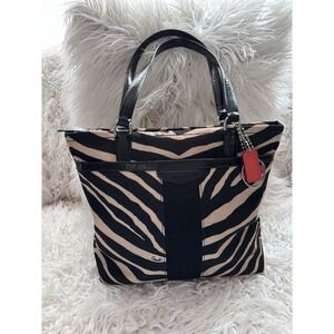 Coach Zebra Pattern Tote - Black and Tan